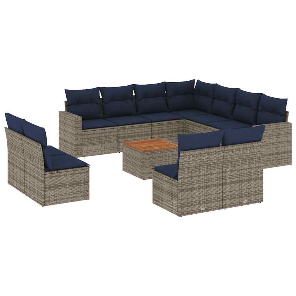 Salon de jardin avec coussins 12 pcs gris résine tressée