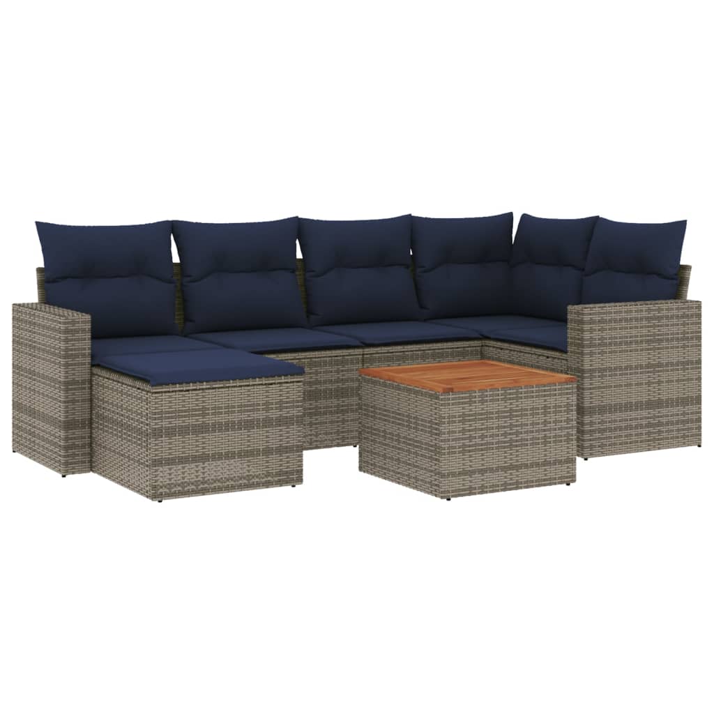 Ensemble de canapé de jardin 7 pcs avec coussins gris résine tressée