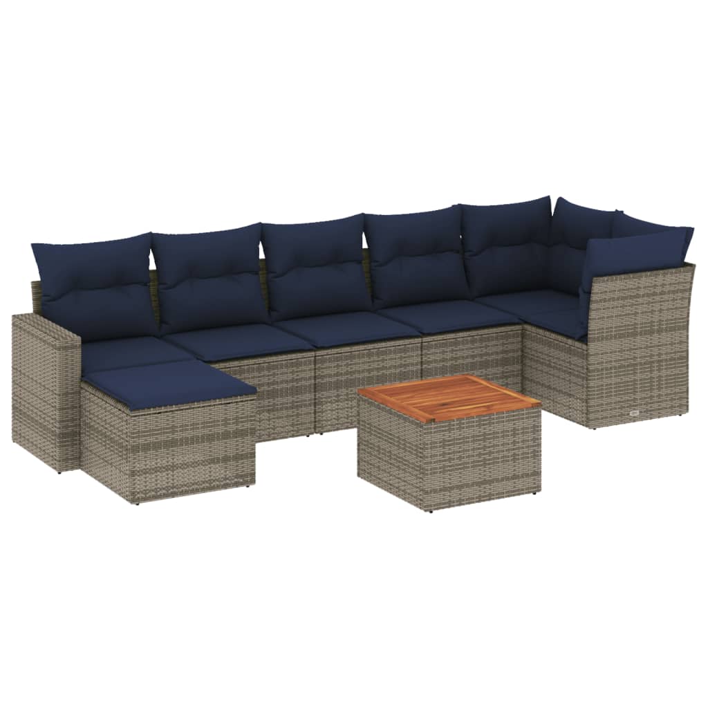 Ensemble de canapé de jardin 8 pcs avec coussins gris résine tressée