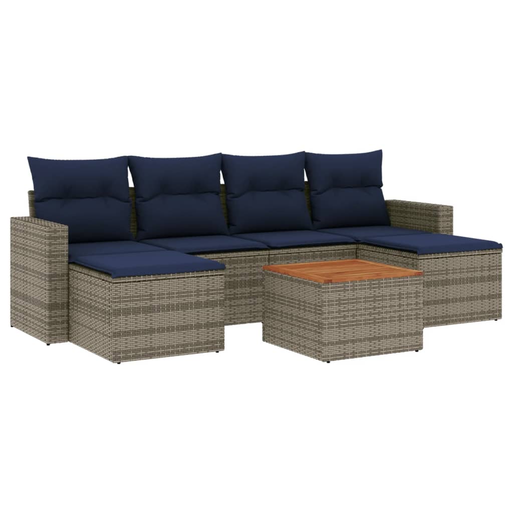 Ensemble de canapé de jardin 7 pcs avec coussins gris résine tressée