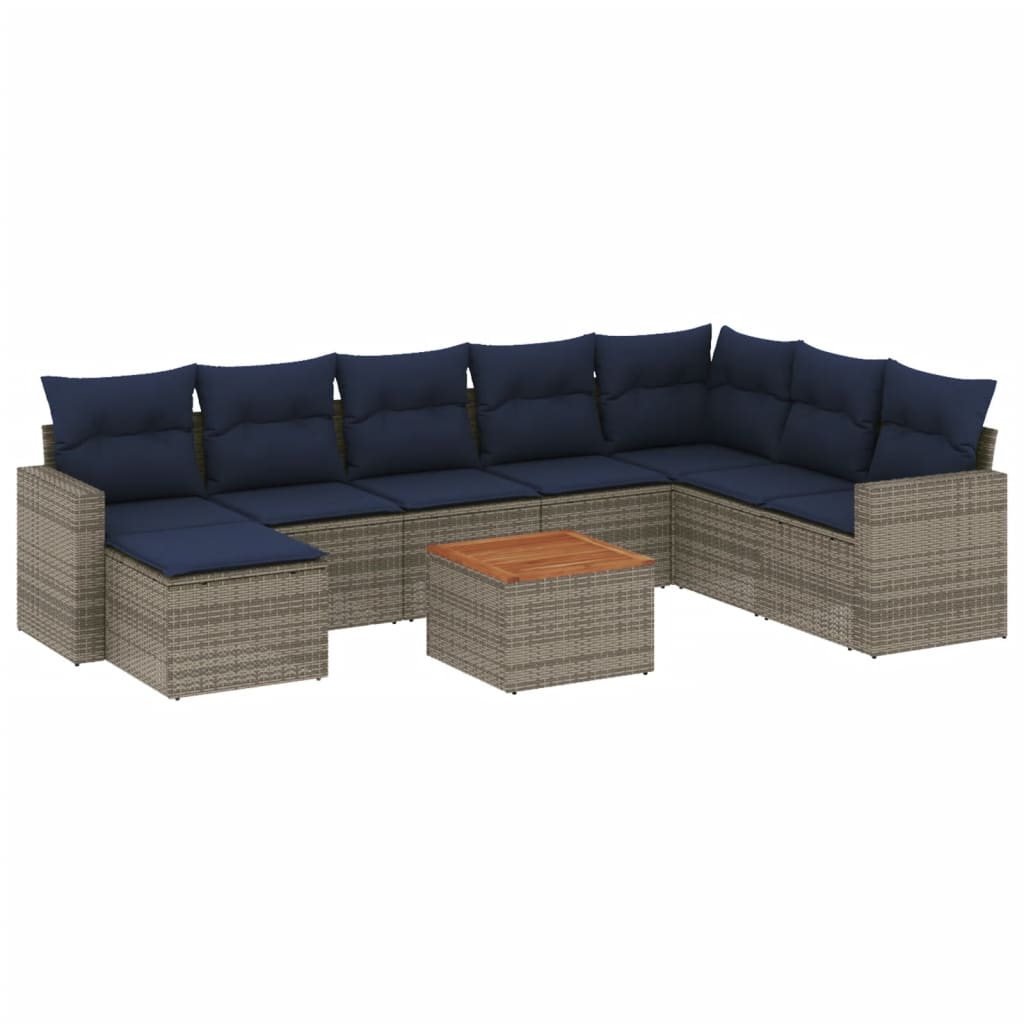 Ensemble de canapé de jardin 9 pcs avec coussins gris résine tressée