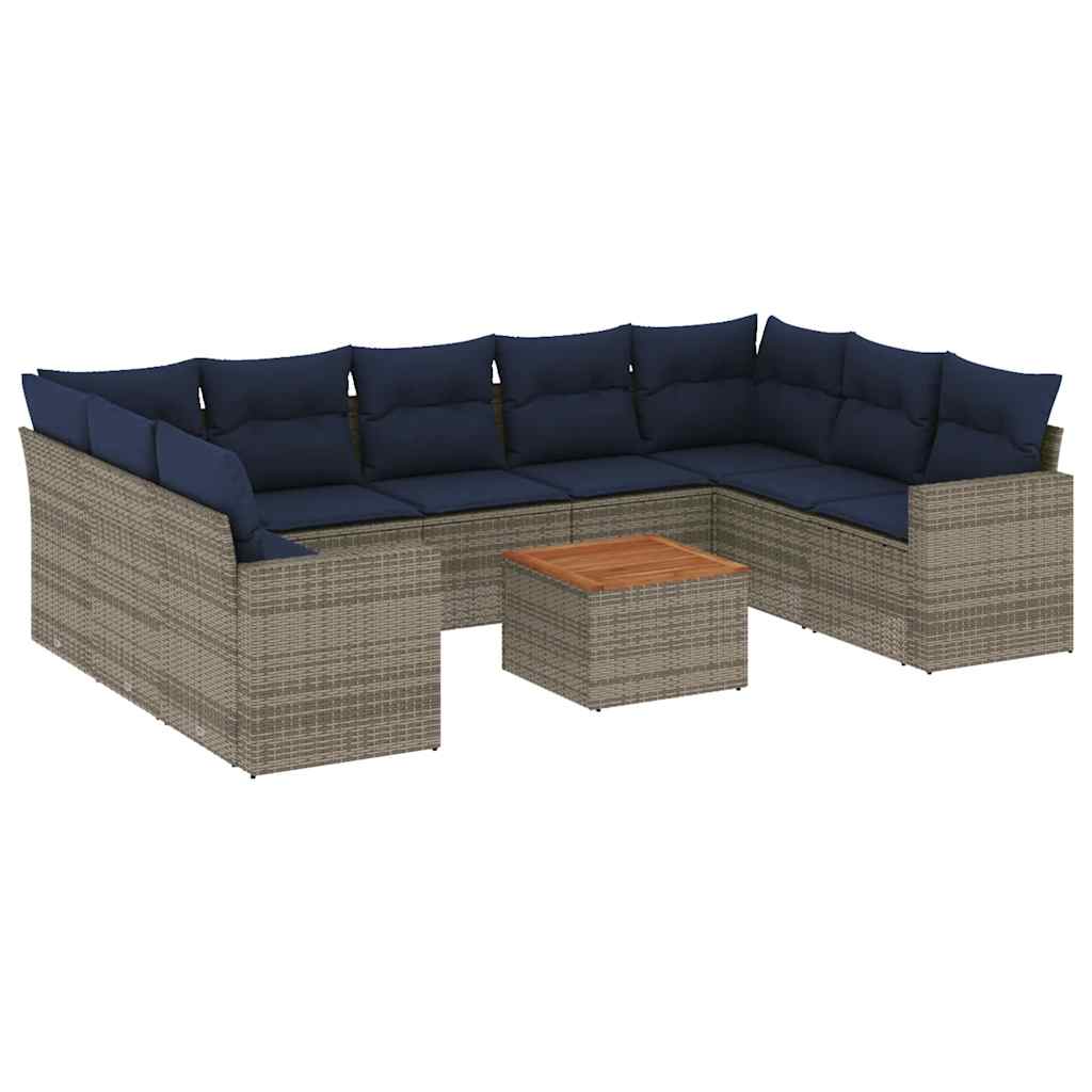 Salon de jardin 10 pcs avec coussins gris résine tressée