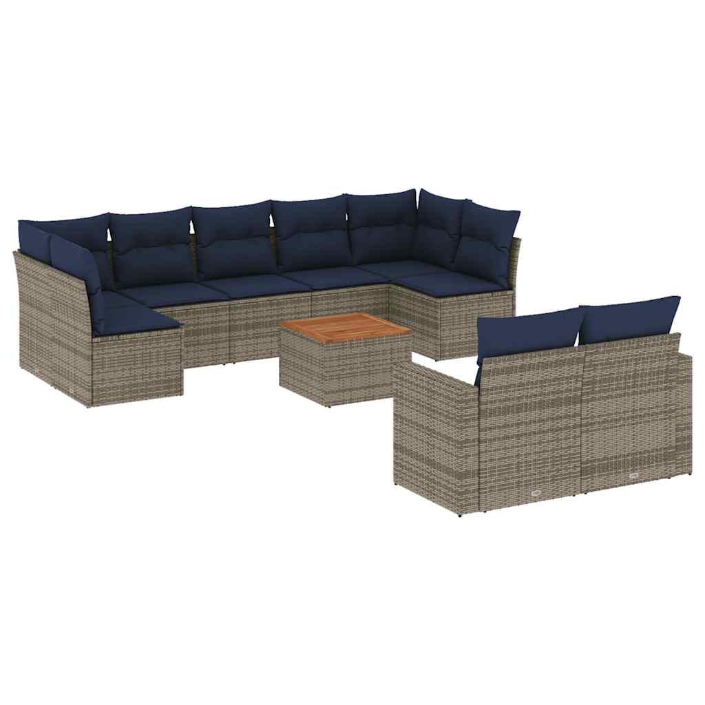 Salon de jardin 10 pcs avec coussins gris résine tressée