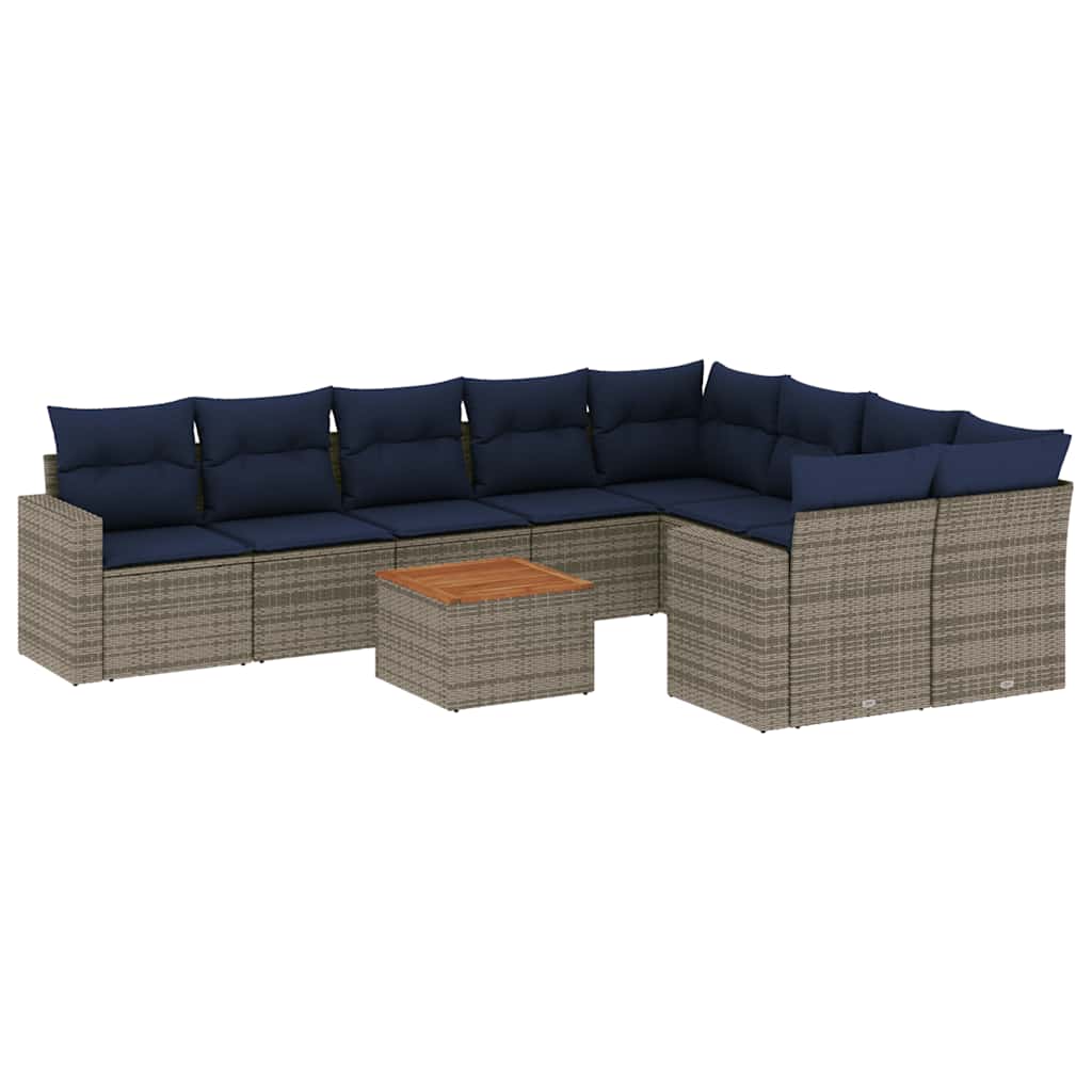 Salon de jardin 10 pcs avec coussins gris résine tressée