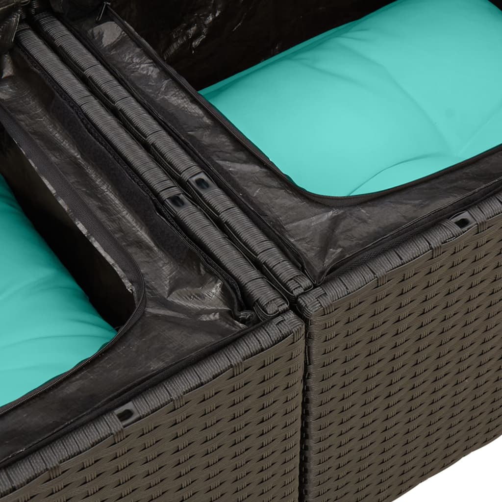Salon de jardin 10 pcs avec coussins noir résine tressée
