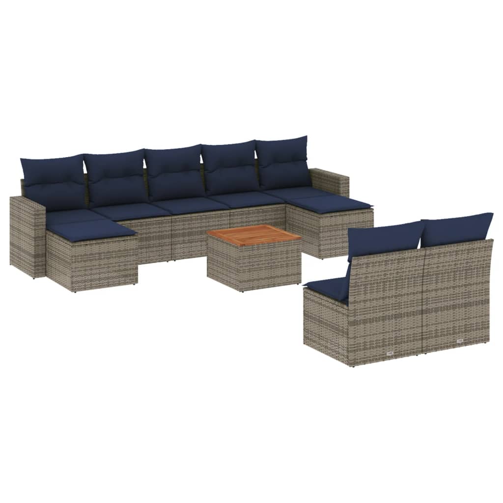 Ensemble de canapé de jardin 10 pcs avec coussins gris résine tressée