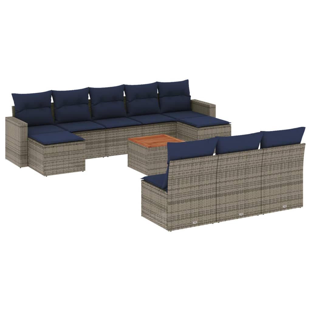 Ensemble de canapé de jardin 11 pcs avec coussins gris résine tressée