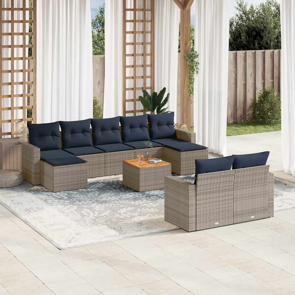 Ensemble de canapé de jardin 10 pcs avec coussins gris résine tressée