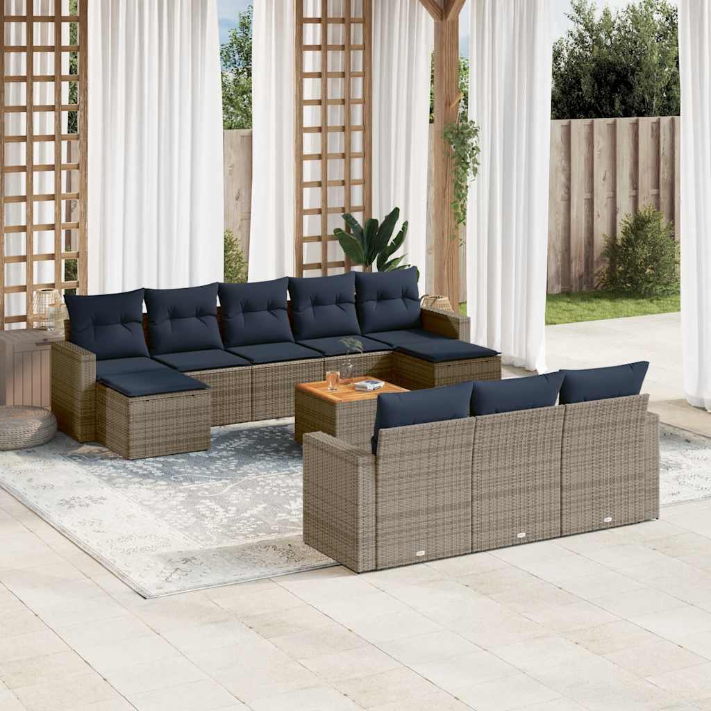 Ensemble de canapé de jardin 11 pcs avec coussins gris résine tressée
