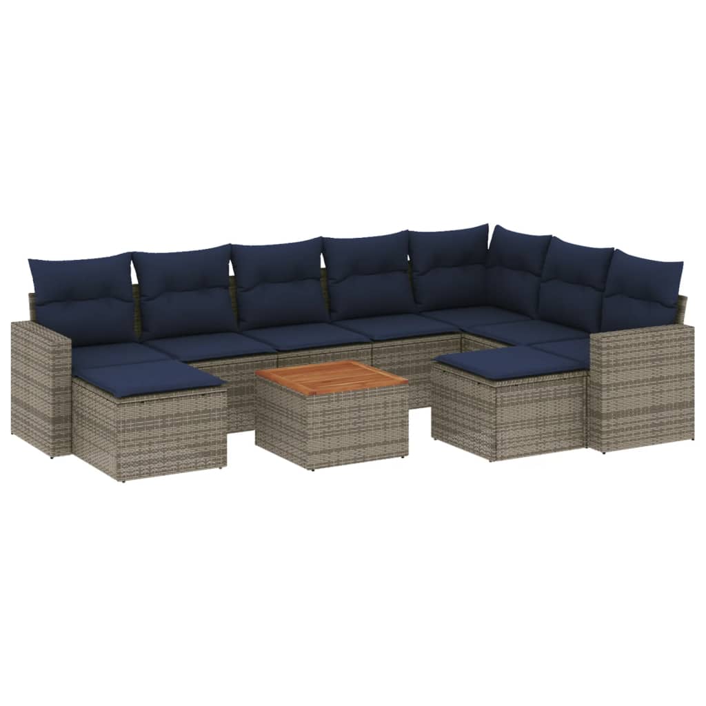 Ensemble de canapé de jardin 10 pcs avec coussins gris résine tressée