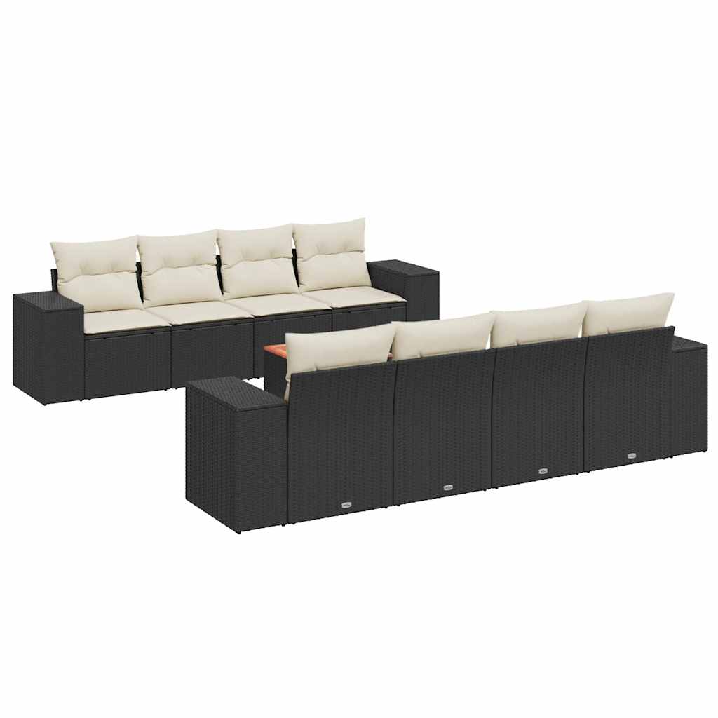 Salon de jardin 9 pcs avec coussins noir résine tressée