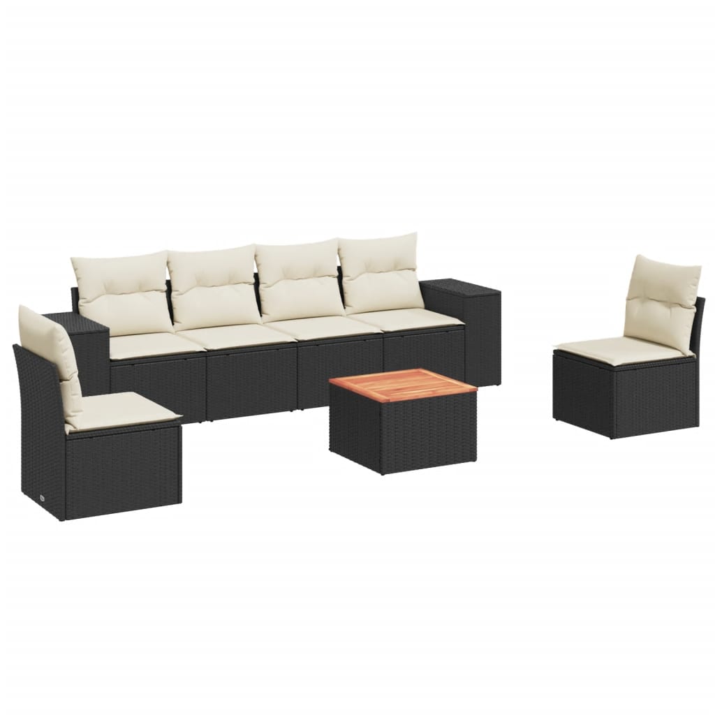 Salon de jardin 7 pcs avec coussins noir résine tressée