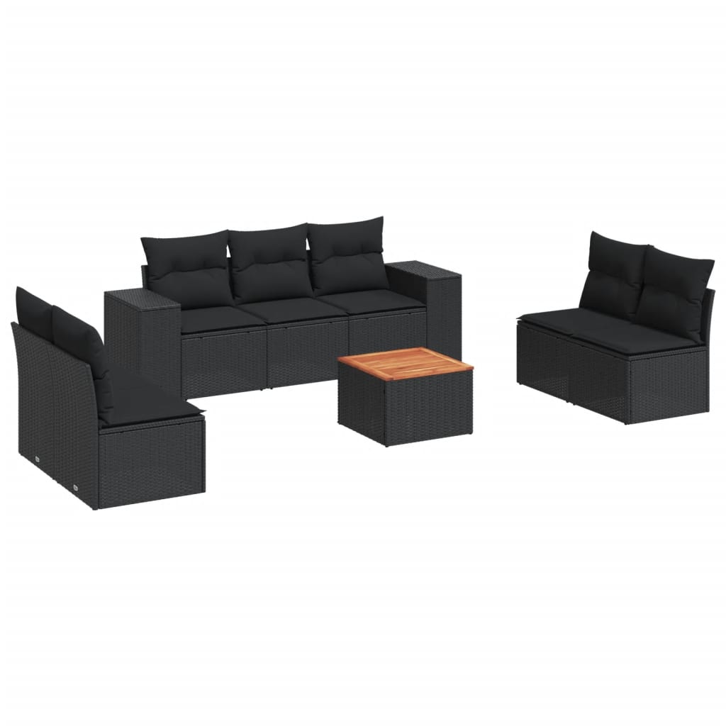 Salon de jardin 8 pcs avec coussins noir résine tressée