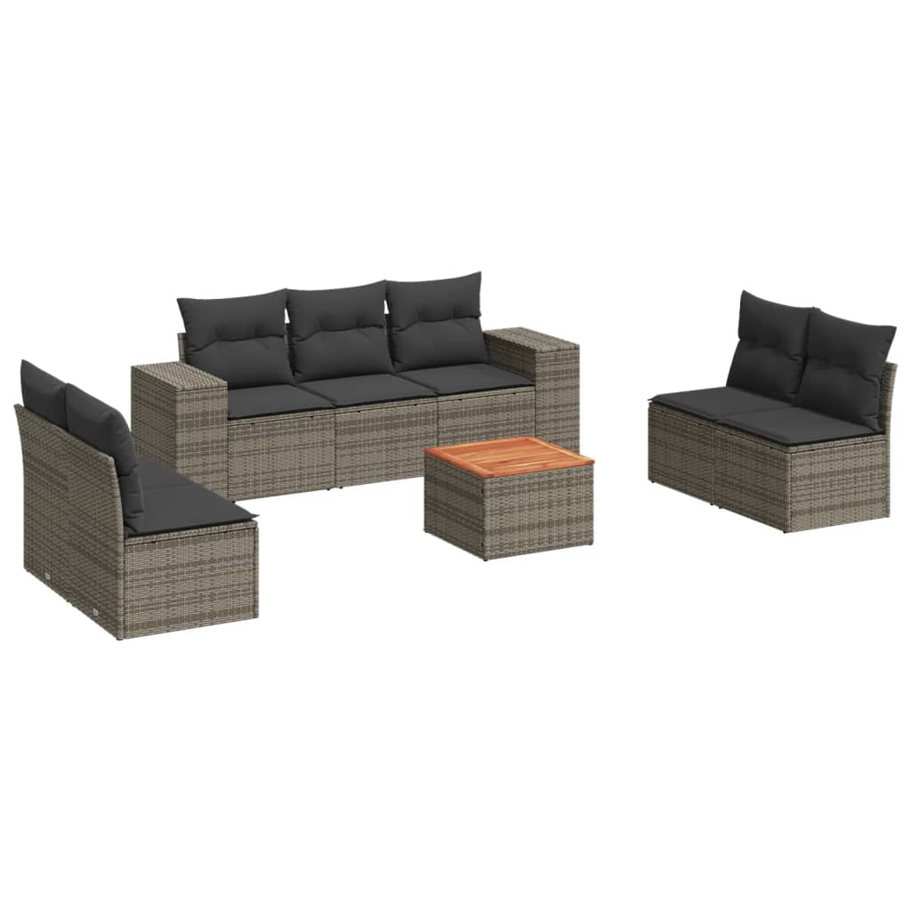 Salon de jardin 8 pcs avec coussins gris résine tressée