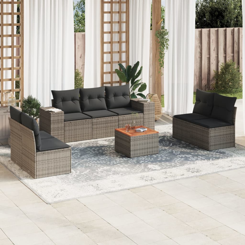 Salon de jardin 8 pcs avec coussins gris résine tressée