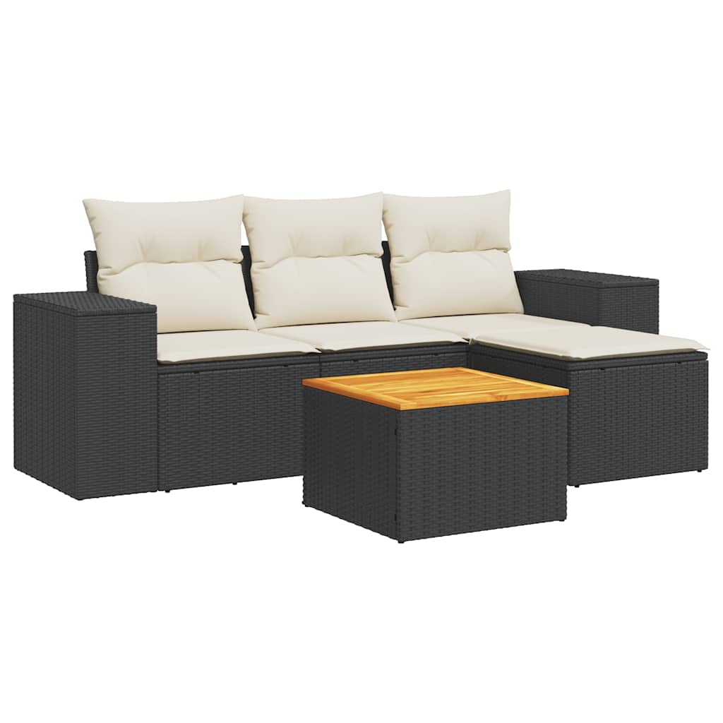 Salon de jardin 5 pcs avec coussins noir résine tressée