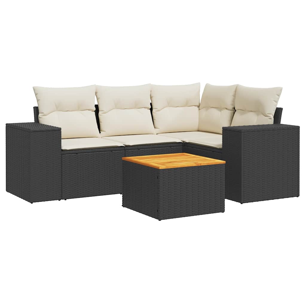 Salon de jardin 5 pcs avec coussins noir résine tressée