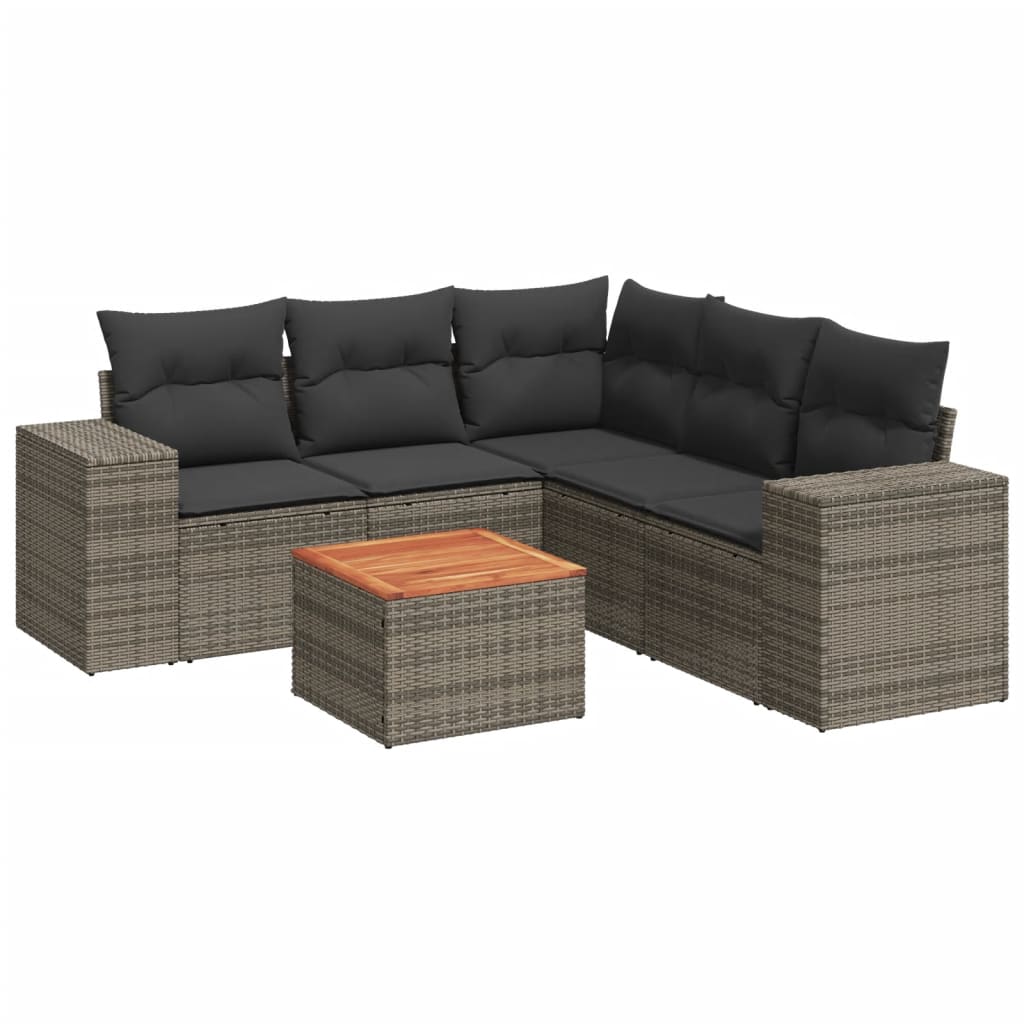 Salon de jardin 6 pcs avec coussins gris résine tressée
