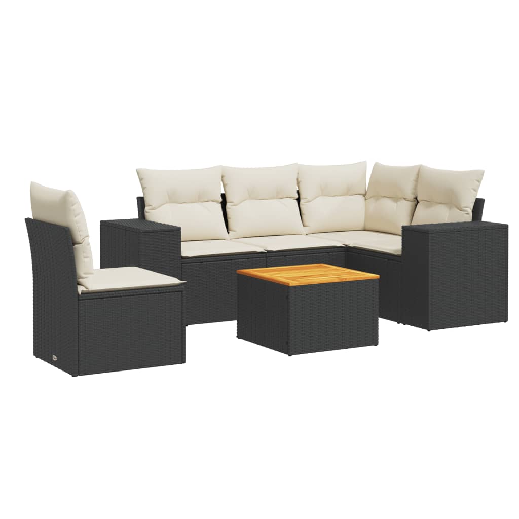 Salon de jardin 6 pcs avec coussins noir résine tressée