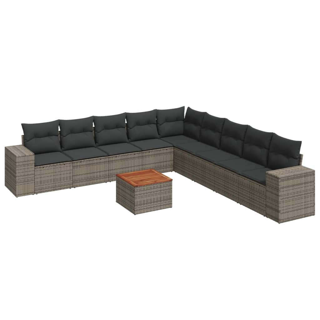 Salon de jardin avec coussins 10 pcs gris résine tressée