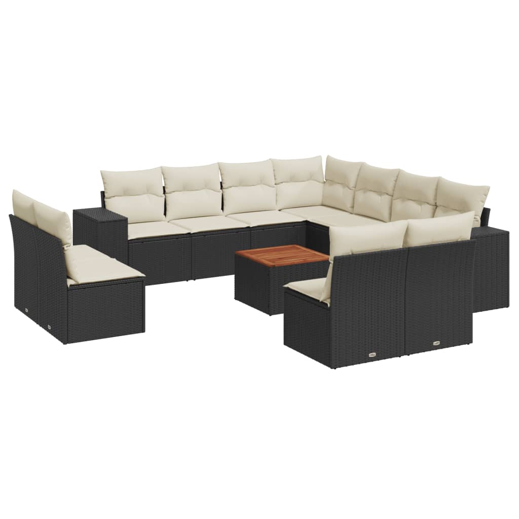 Salon de jardin 12 pcs avec coussins noir résine tressée