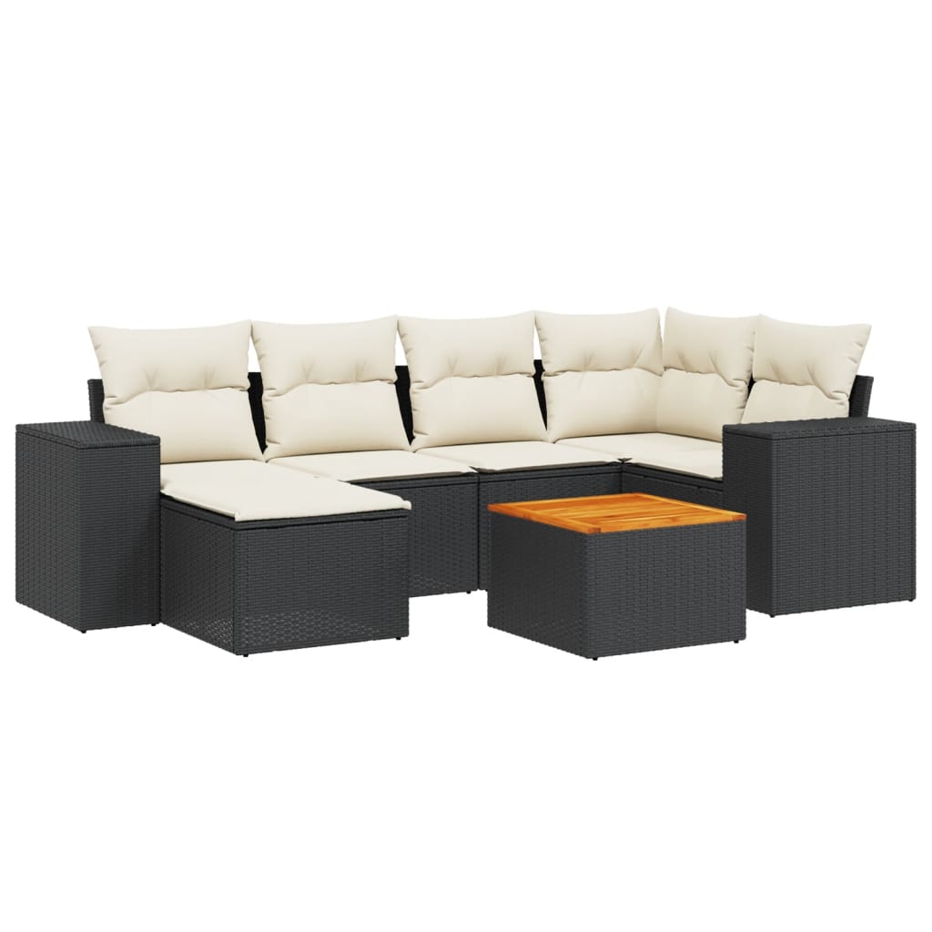 Salon de jardin 7 pcs avec coussins noir résine tressée