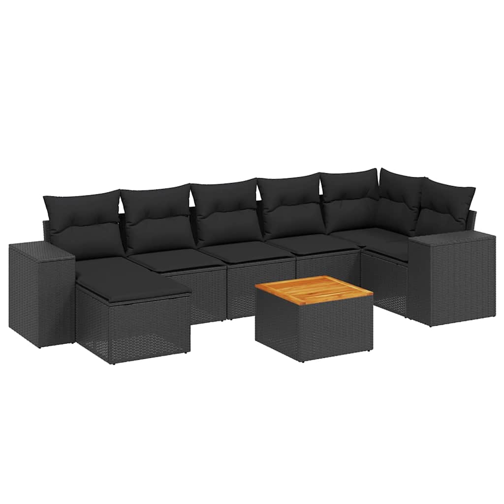 Salon de jardin 8 pcs avec coussins noir résine tressée