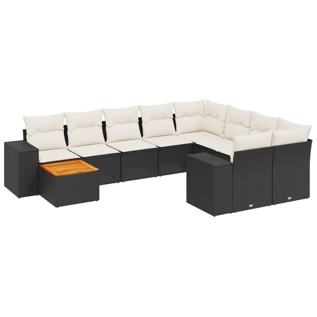 Salon de jardin 10 pcs avec coussins noir résine tressée