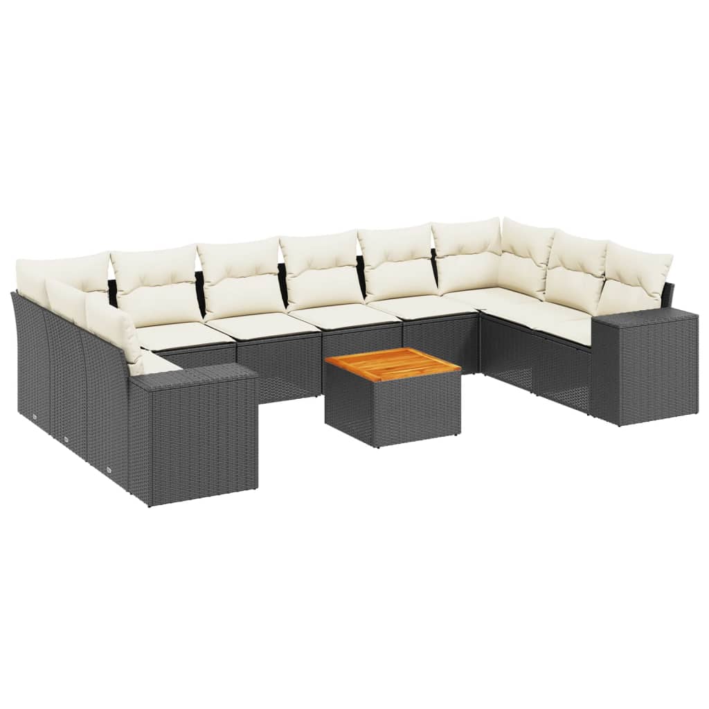 Salon de jardin 11 pcs avec coussins noir résine tressée