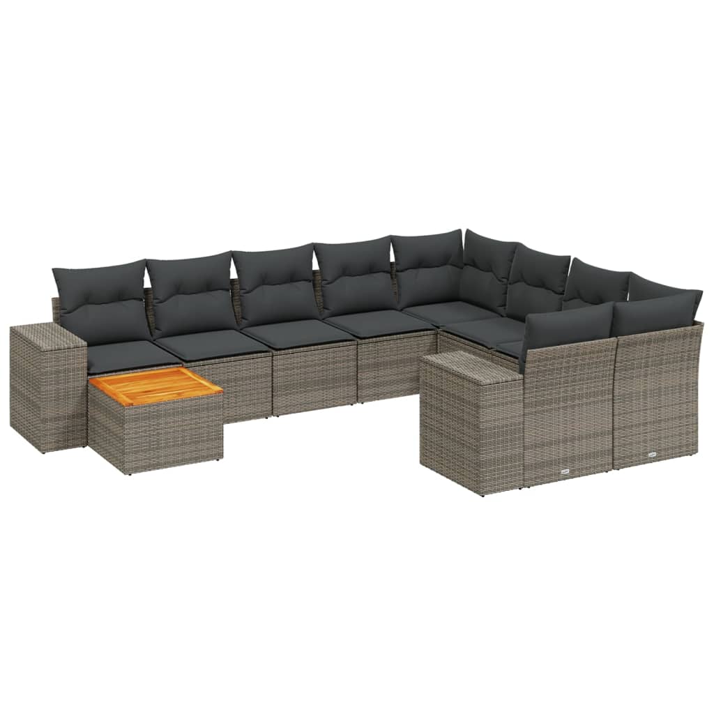 Salon de jardin 11 pcs avec coussins gris résine tressée