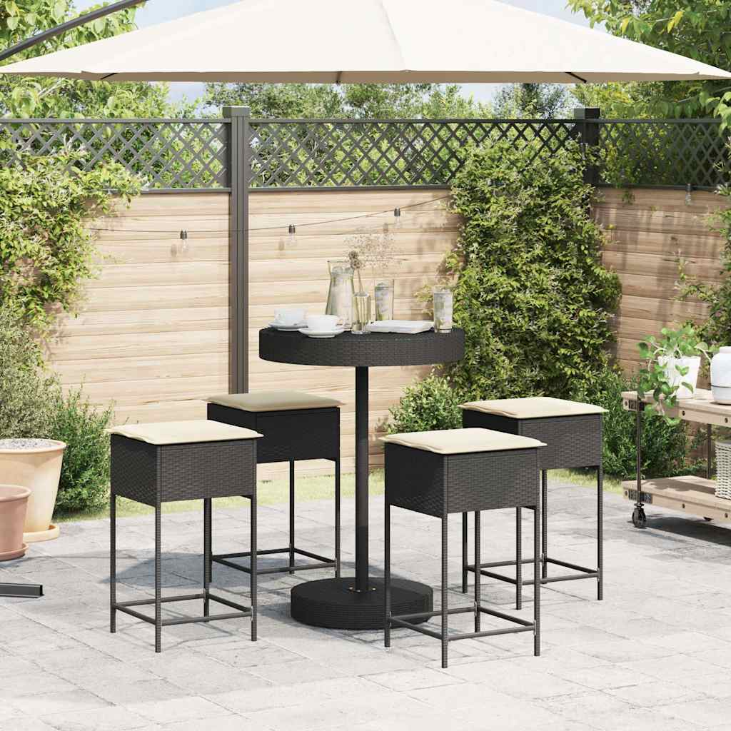 Ensemble de bar de jardin 5 pcs avec coussins noir poly rotin