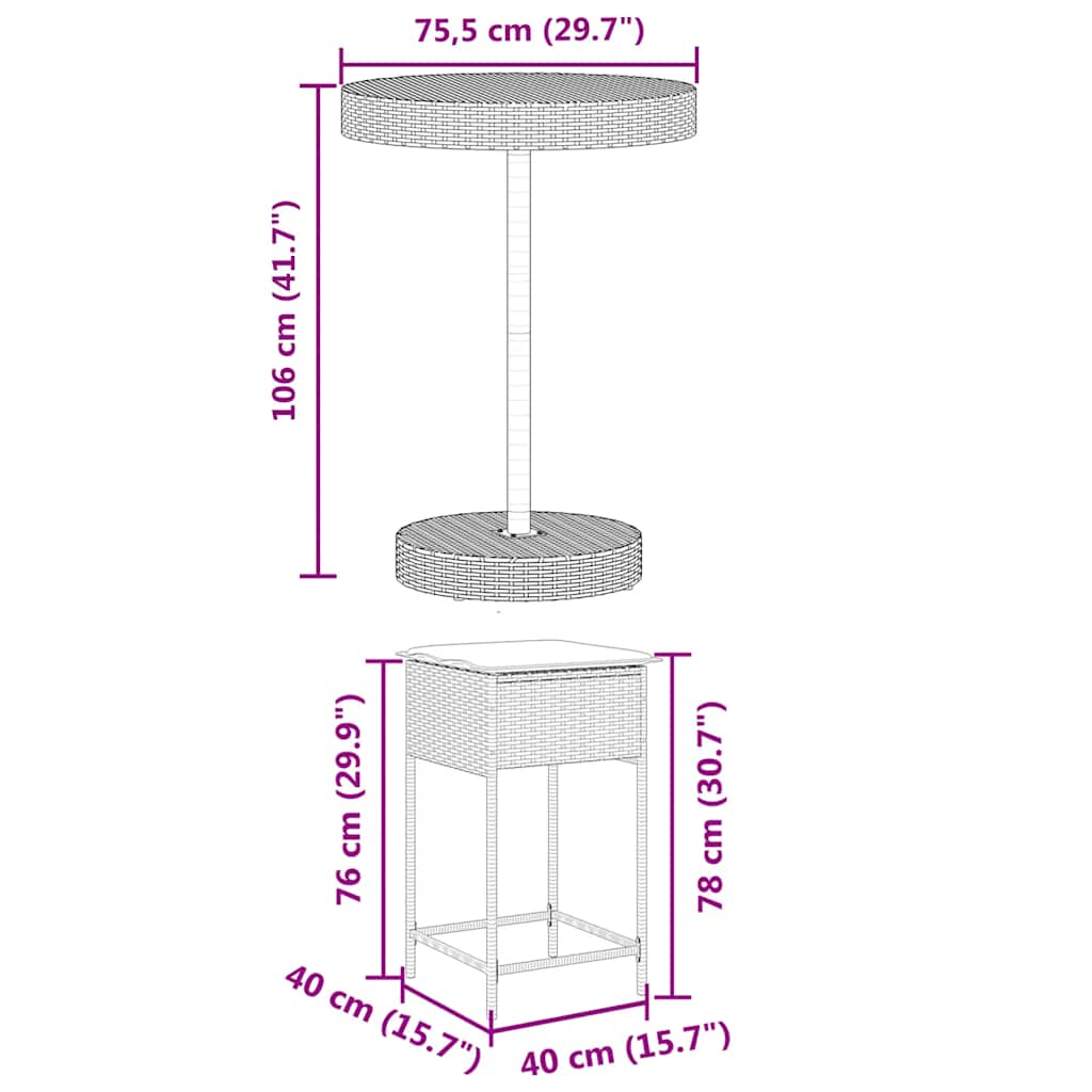 Ensemble de bar de jardin 5 pcs avec coussins noir poly rotin
