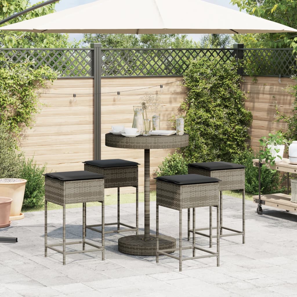 Ensemble de bar de jardin 5 pcs avec coussins gris poly rotin