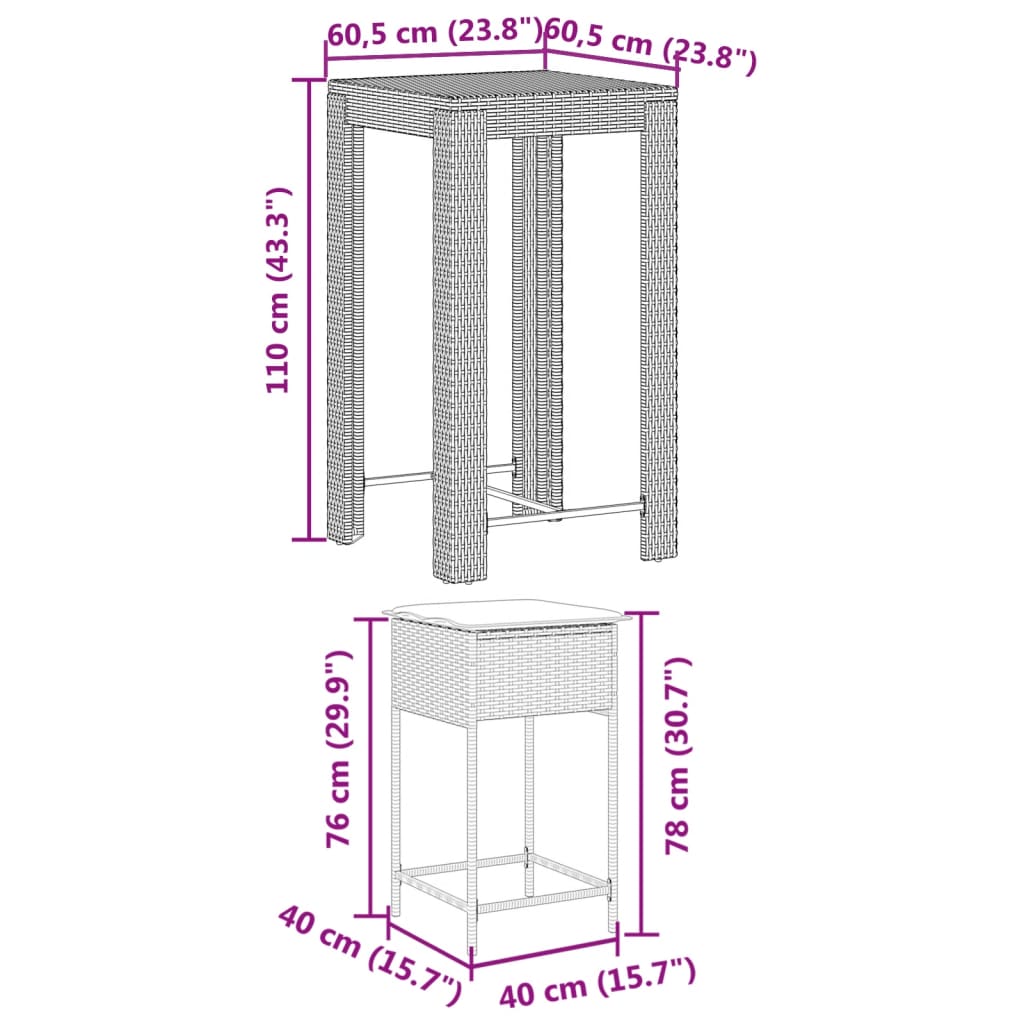 Ensemble de bar de jardin 5 pcs avec coussins noir poly rotin