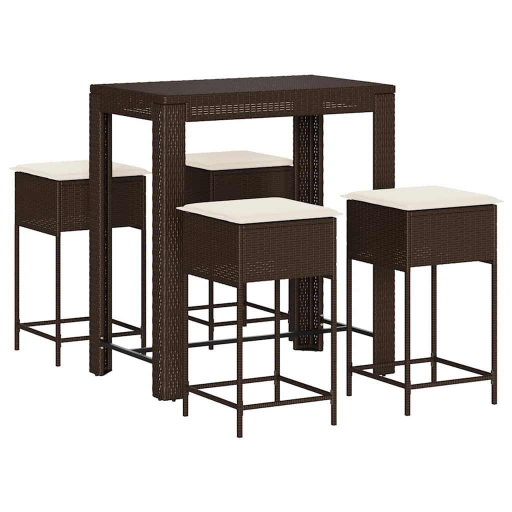 Ensemble de bar de jardin avec coussins 5 pcs marron poly rotin