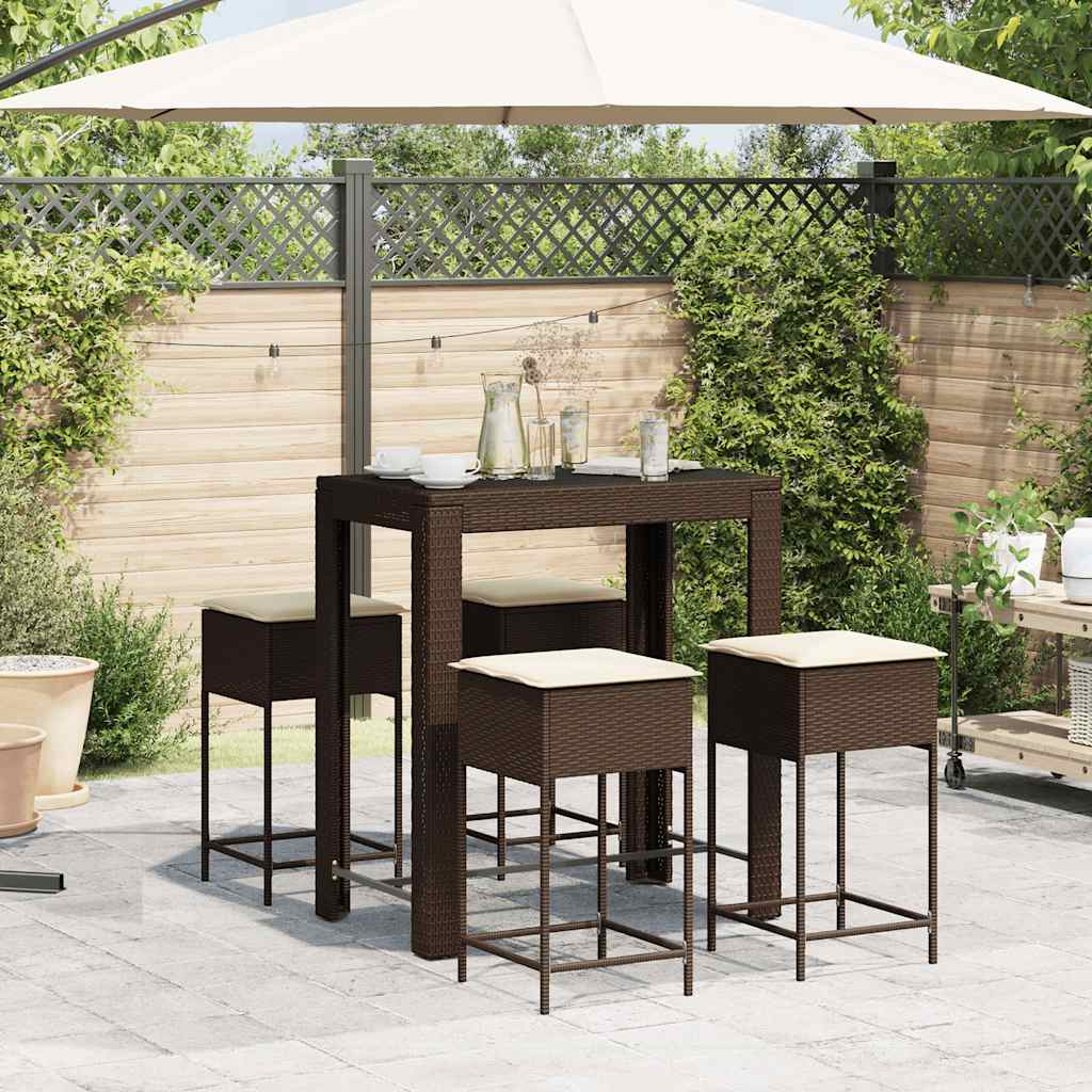 Ensemble de bar de jardin avec coussins 5 pcs marron poly rotin