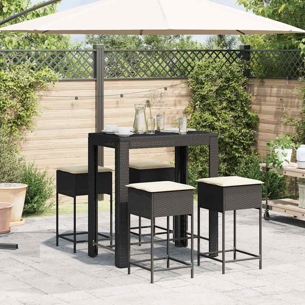 Ensemble de bar de jardin 5 pcs avec coussins noir poly rotin