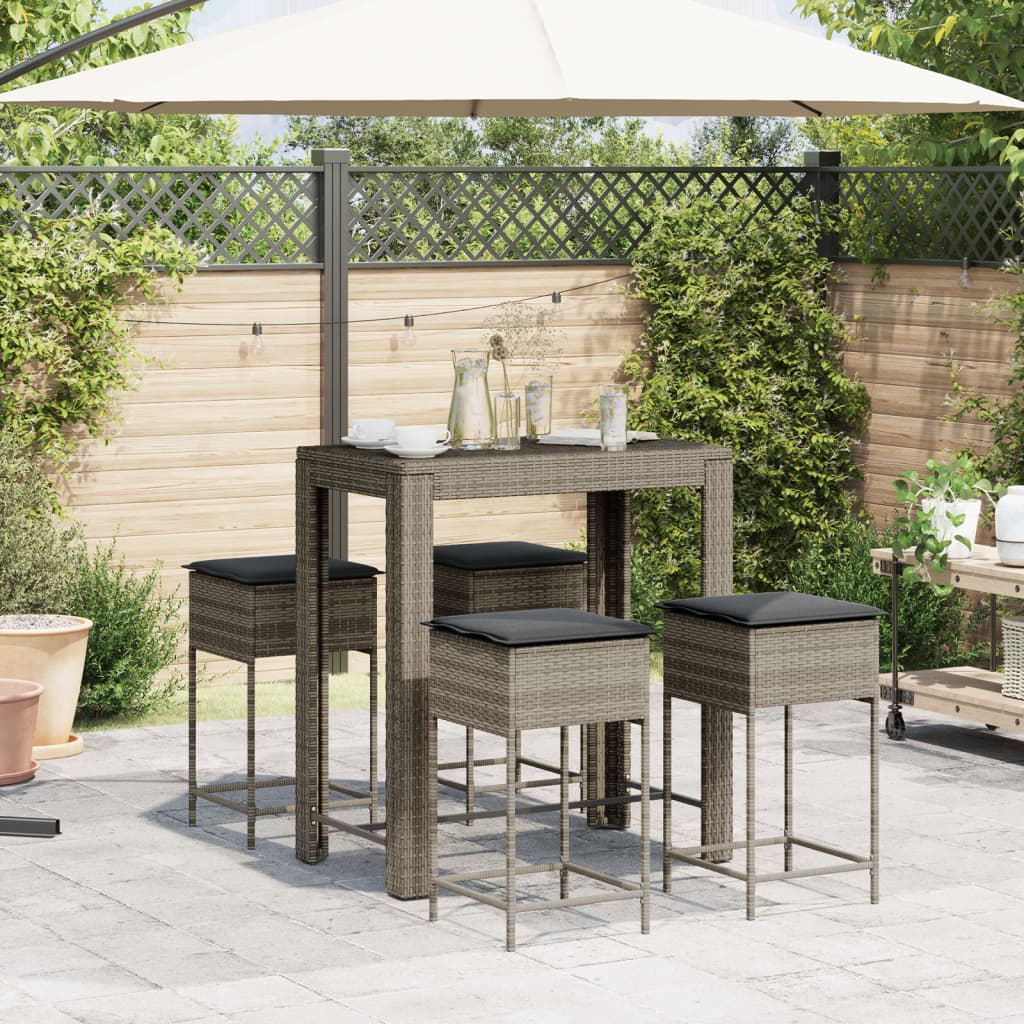 Ensemble de bar de jardin 5 pcs avec coussins gris poly rotin