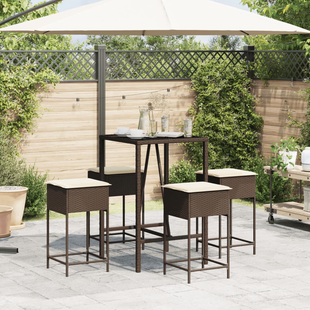 Ensemble de bar de jardin avec coussins 5 pcs marron poly rotin