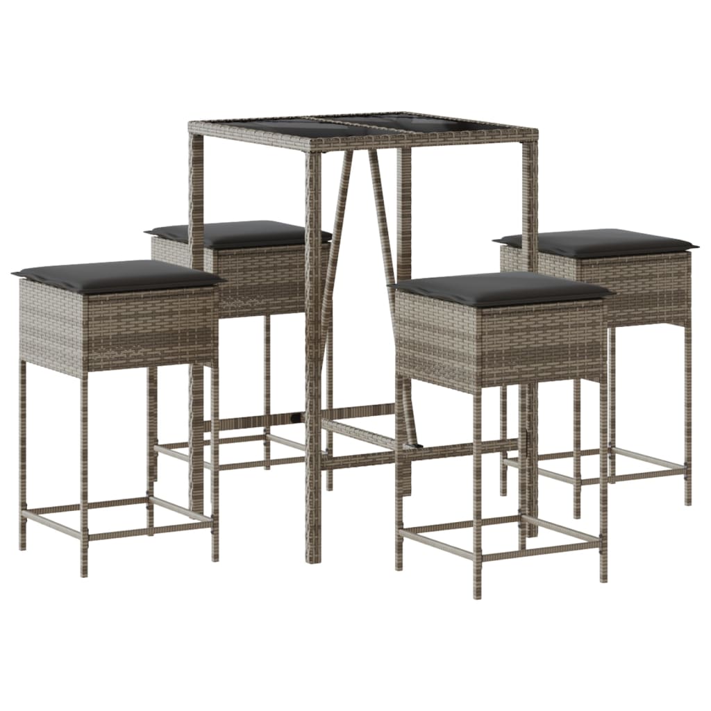 Ensemble de bar de jardin 5 pcs avec coussins gris poly rotin