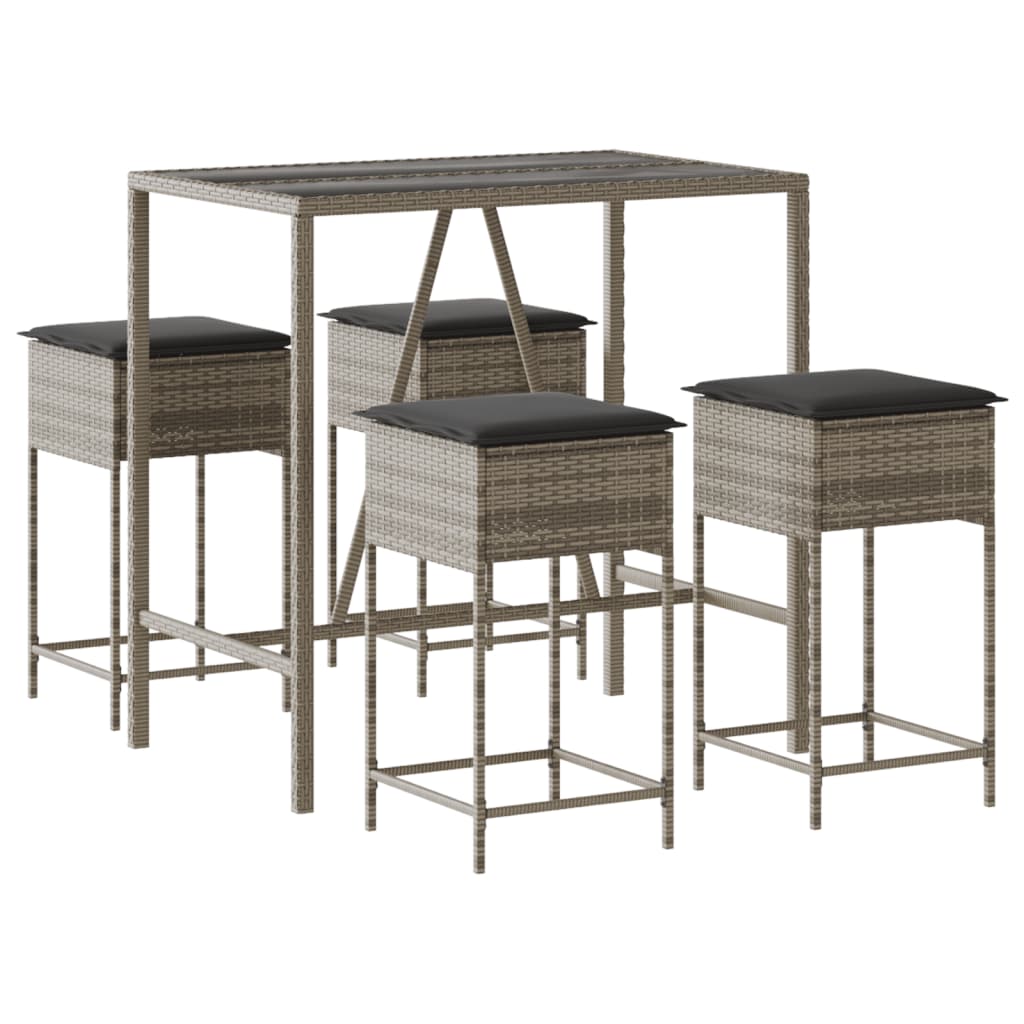 Ensemble de bar de jardin 5 pcs avec coussins gris poly rotin