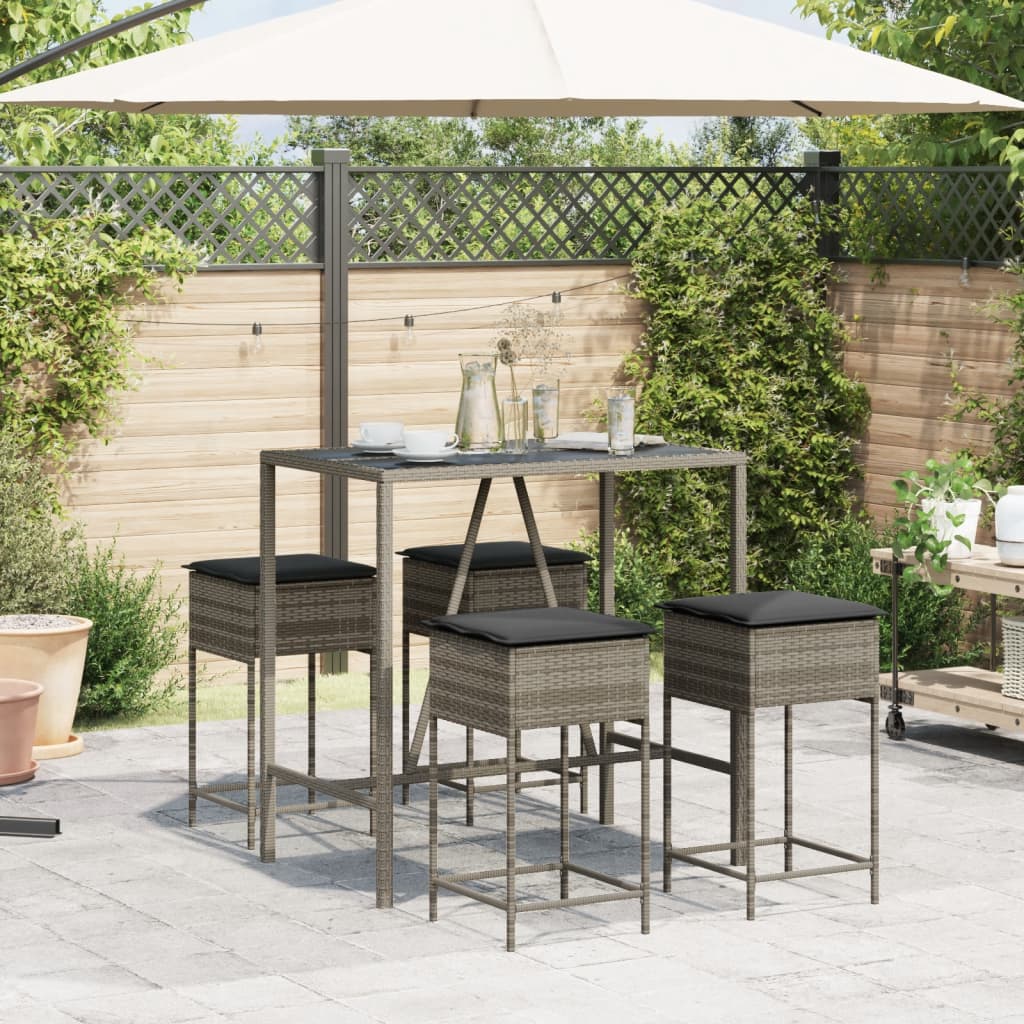 Ensemble de bar de jardin 5 pcs avec coussins gris poly rotin