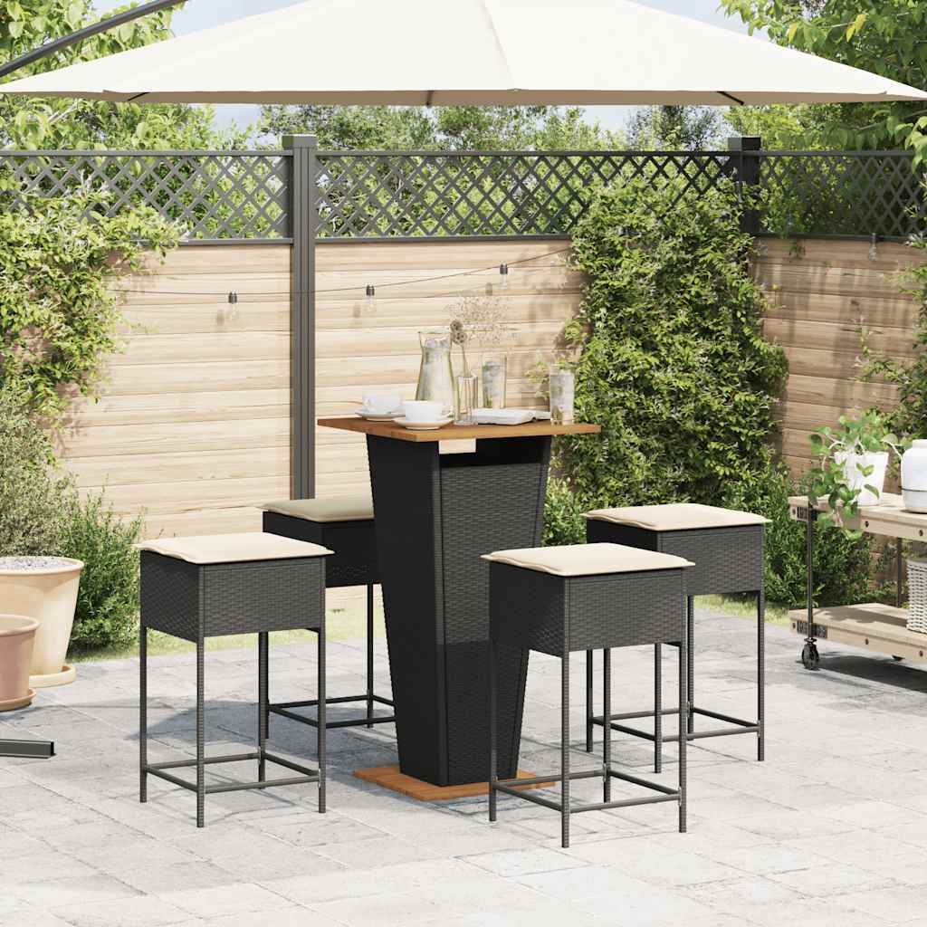 Ensemble de bar de jardin 5 pcs avec coussins noir poly rotin