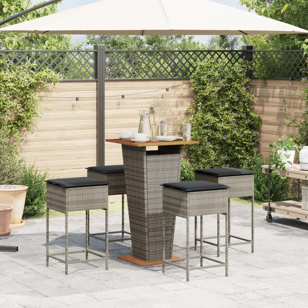 Ensemble de bar de jardin 5 pcs avec coussins gris poly rotin