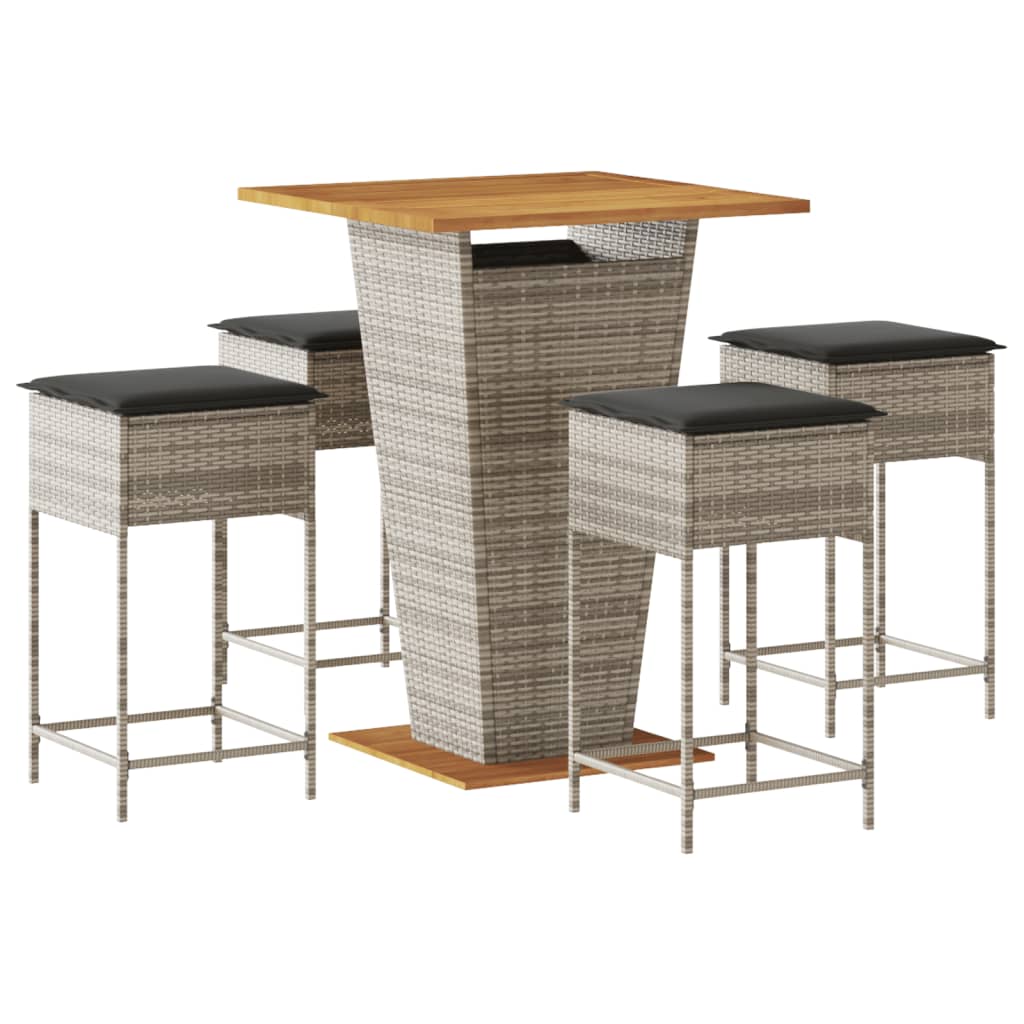 Ensemble de bar de jardin 5 pcs avec coussins gris poly rotin