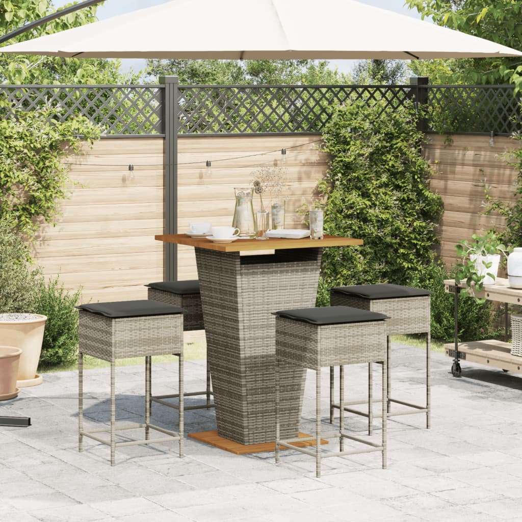 Ensemble de bar de jardin 5 pcs avec coussins gris poly rotin