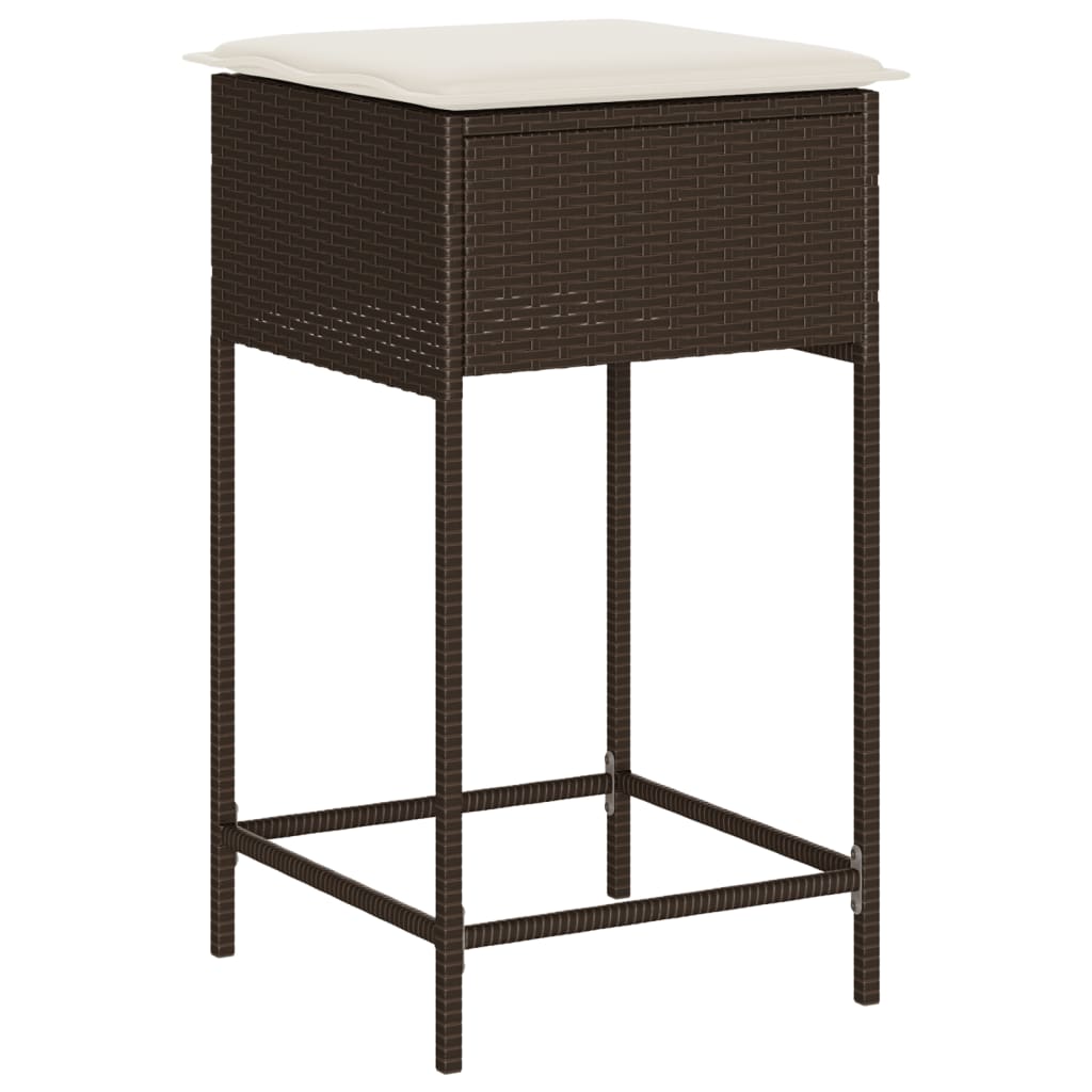 Ensemble de bar de jardin 3 pcs et coussins brun résine tressée