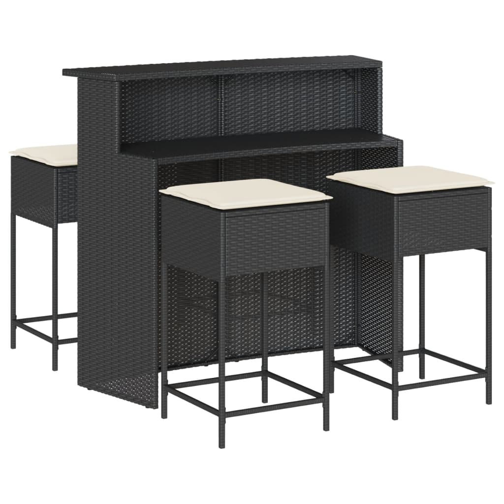 Ensemble de bar de jardin 5 pcs avec coussins noir poly rotin