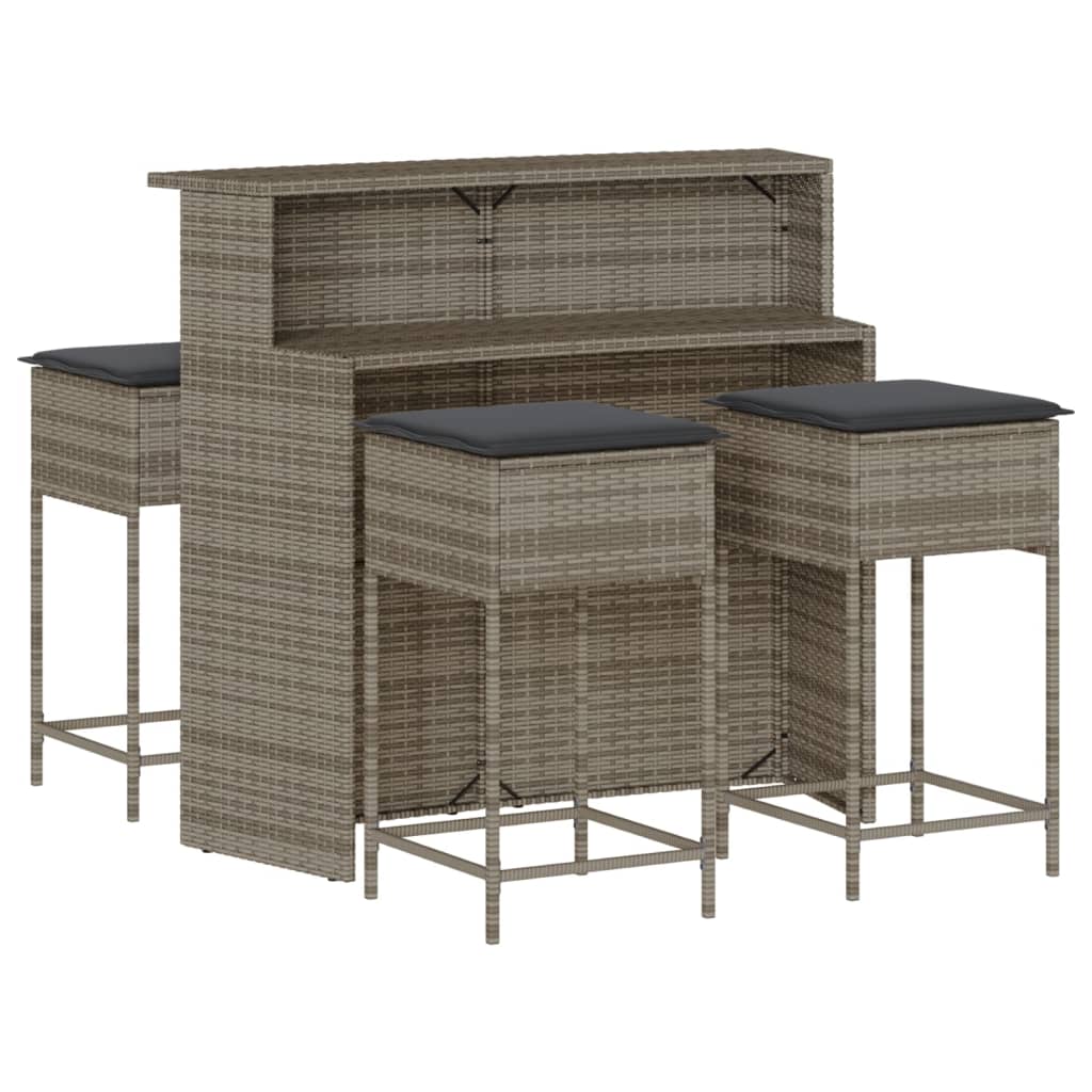 Ensemble de bar de jardin 5 pcs avec coussins gris poly rotin
