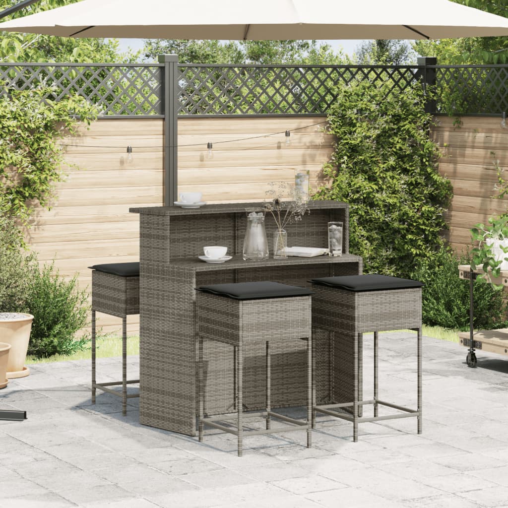 Ensemble de bar de jardin 5 pcs avec coussins gris poly rotin
